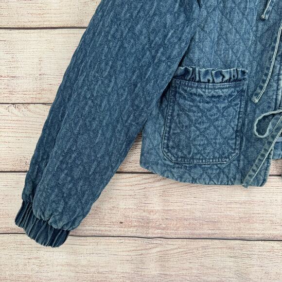 Avec Les Filles Maura Bow Tie Quilted Denim Jacket Womens Small Blue Medium Wash - Picture 5 of 14